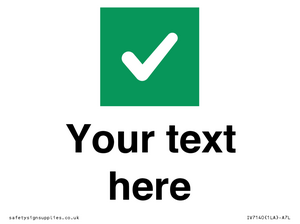 Custom plain background, green square with tick sign